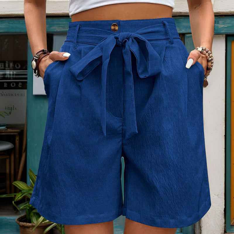 Women Clothes Casual Pants Women Tied Elastic Waist Solid Color Fifth Pants Office Wide Leg Shorts