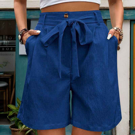 Women Clothes Casual Pants Women Tied Elastic Waist Solid Color Fifth Pants Office Wide Leg Shorts