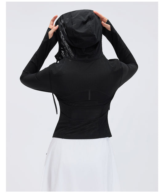 Breathable Mesh Hooded Yoga Jacket Naked Women Sense Slim Fit Slimming Zipper Running Sports Fitness Jacket