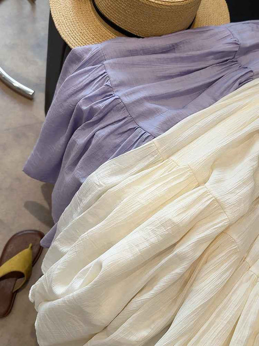 ICE Cotton Linen Skirt Women Summer Artistic Cover Figure Flattering Flowy Mid Length Skirt Oversized Skirt