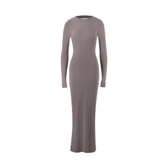 Round Neck Slim Fit Long Sleeved Sexy Backless Sheath Dress Women Clothing