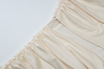 Women Clothing Summer off Neck Mesh Stitching Sexy Slim Fit Pleated Dress
