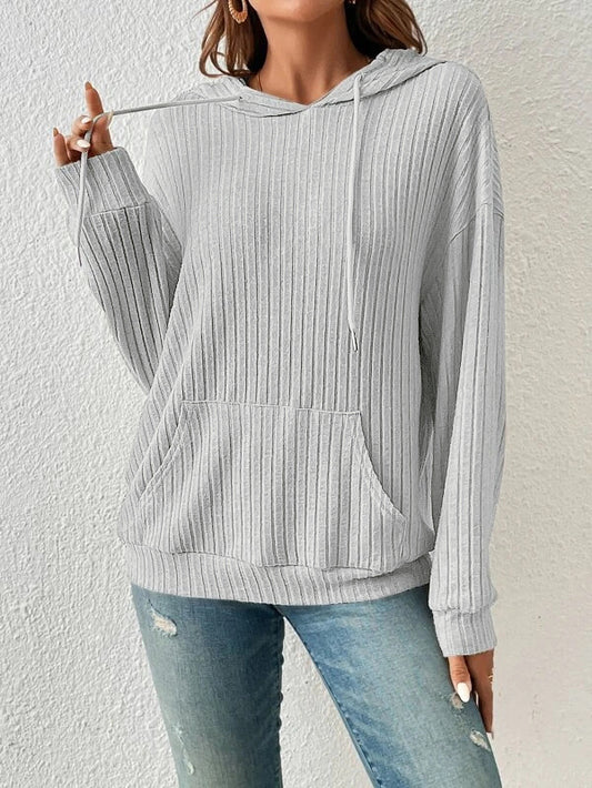 Autumn Winter Knitwear Hooded Sunken Stripe Kangaroo Pocket Long Sleeve Bathroom - Iyanka