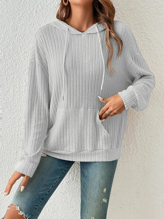 Autumn Winter Knitwear Hooded Sunken Stripe Kangaroo Pocket Long Sleeve Bathroom - Iyanka