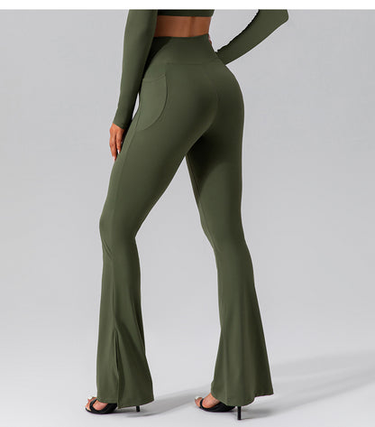 Autumn Nude Feel Stretch Sports Yoga Bell Bottom Pants Skinny Slimming High Waist Peach Hip Lifting Fitness Trousers - Iyanka