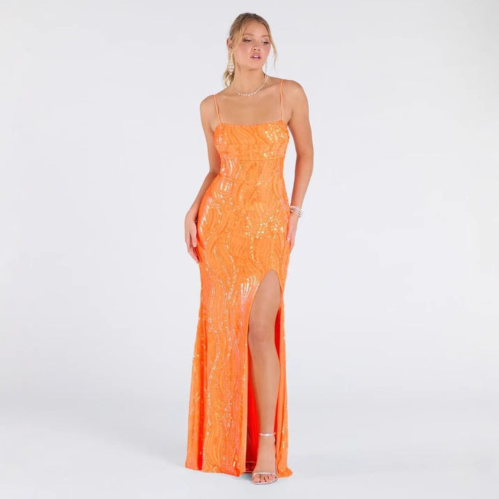 Dress Sexy Sling Backless High Slit Sequ Socialite Dress - Iyanka