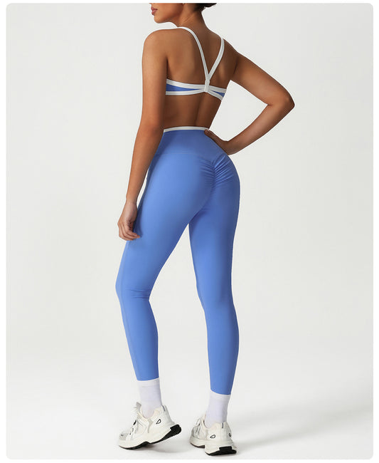 Peach Hip High Waist Tight Yoga Pants Women Gather Shockproof Bra Running Sports Set Workout Clothes - Iyanka