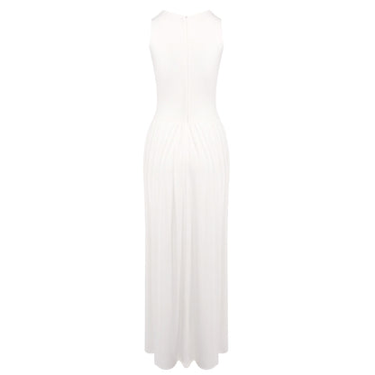 Hip Dress Summer Solid Color Dress round Neck Sleeveless Split Irregular Asymmetric Maxi Dress