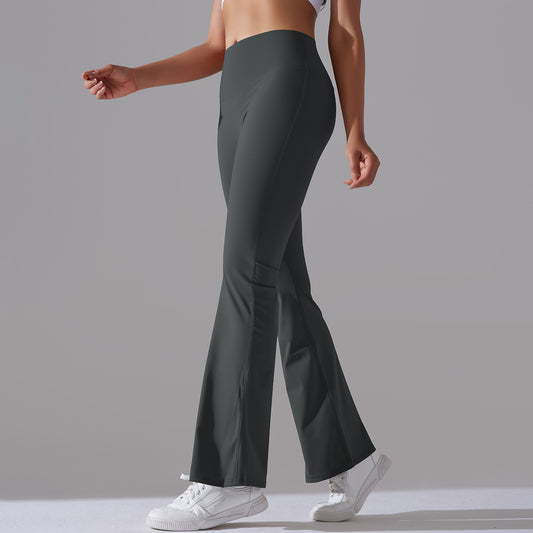 Classic Solid Color Bell Bottom Pants Yoga Pants Women Slim Fit Hip High Waist Elastic Training Wide Leg Pants Fitness Pants - Iyanka