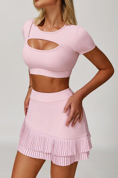 Summer Yoga Short Sleeve Hollow Out Cutout out Tight Shockproof Nude Feel Sports T shirt Running Fitness Sports Top - Iyanka