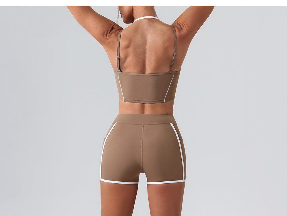 High Top Sports Set Women Contrast Color Backless Tight Nude Feel Yoga Running Fitness Yoga Wear - Iyanka