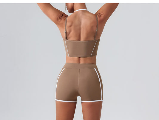 High Top Sports Set Women Contrast Color Backless Tight Nude Feel Yoga Running Fitness Yoga Wear - Iyanka