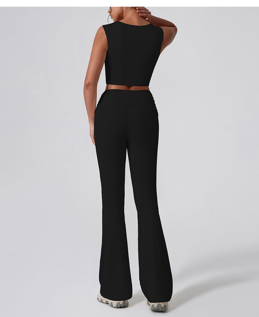 Wide Leg Tight Nude Feel Hip Lifting Yoga Bell Bottom Pants Dance High Waist Micro Pull Quick Drying Casual Sports Trousers Women - Iyanka