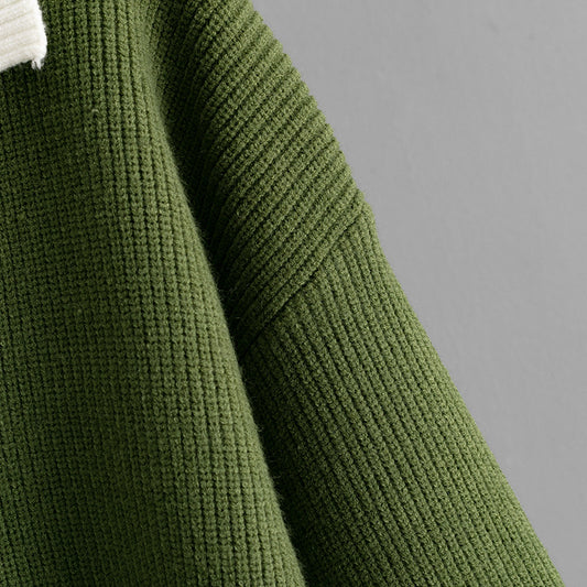 Autumn Winter Knitted Top Women Color Matching Polo Collar Loose Pullover Sweater Outerwear Sweater - Iyanka