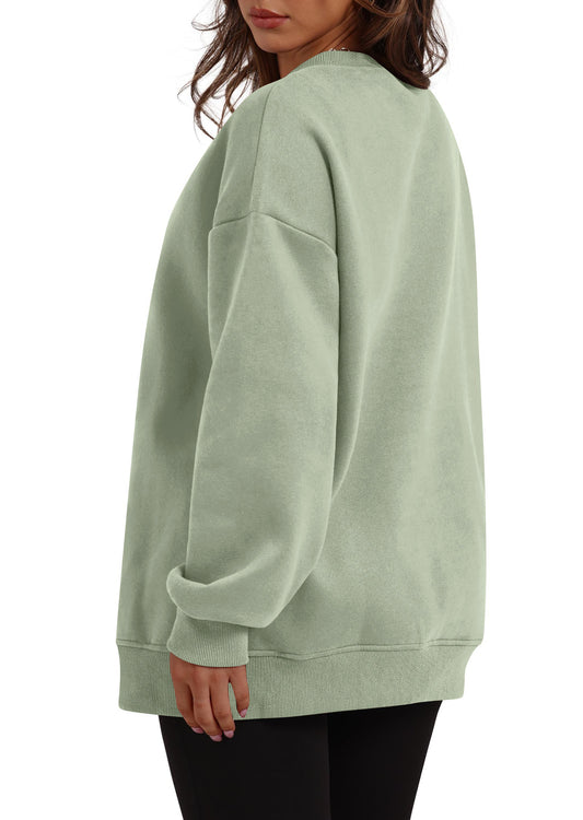 Autumn Winter Women round Neck Long Sleeved Sweatshirt Pullover Fleece Sweater - Iyanka