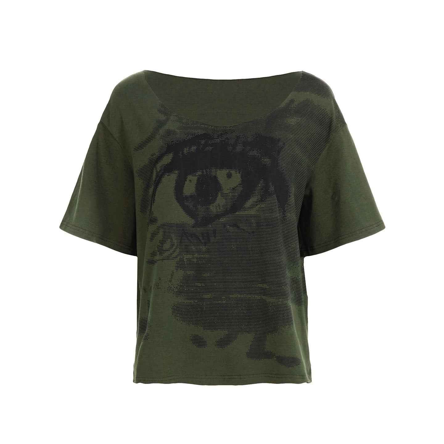 Women’s Abstract Printed Loose T-Shirt – Retro Distressed Casual Top