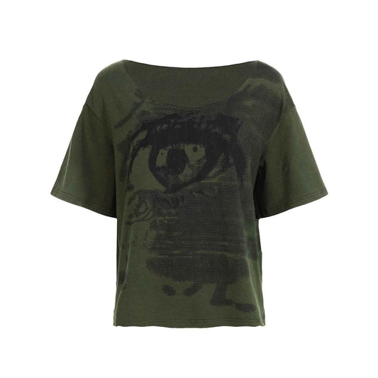 Women’s Abstract Printed Loose T-Shirt – Retro Distressed Casual Top