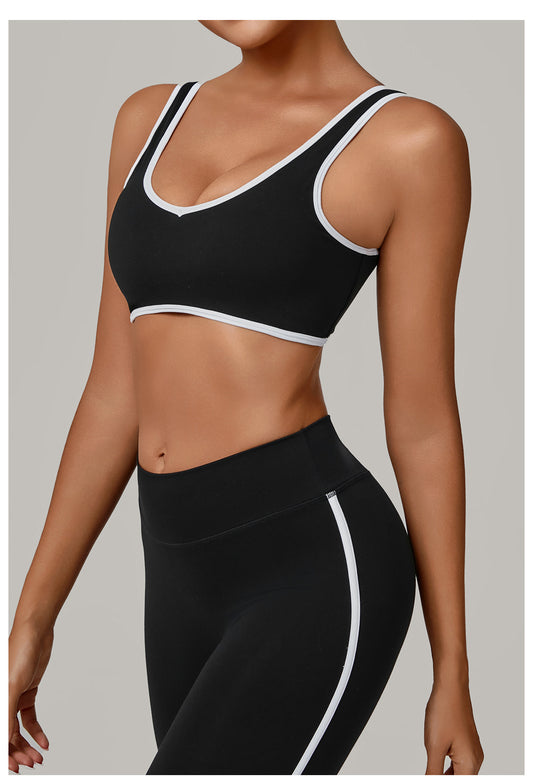 Autumn Sand Contrast Color Wide Shoulder Strap Sports Underwear Shockproof Women One Piece Yoga Bra Outdoor Workout Clothes - Iyanka