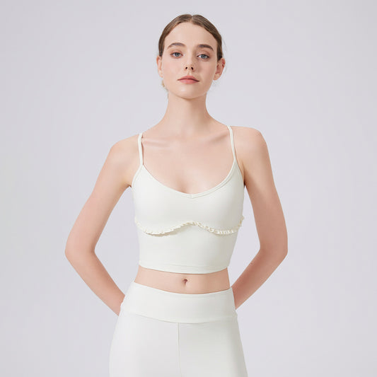 Cloud Sense Beauty Back Spaghetti Strap Lace Yoga Vest with Chest Pad Pilates Workout Bra Sports Underwear for Women - Iyanka