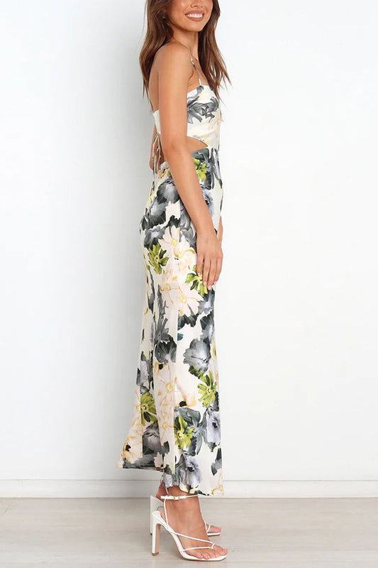 Summer Lace Printing Satin Elegant Dress for Women - Iyanka