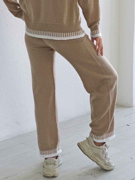 Autumn Winter Color Contrast Patchwork Wide Leg Pants
