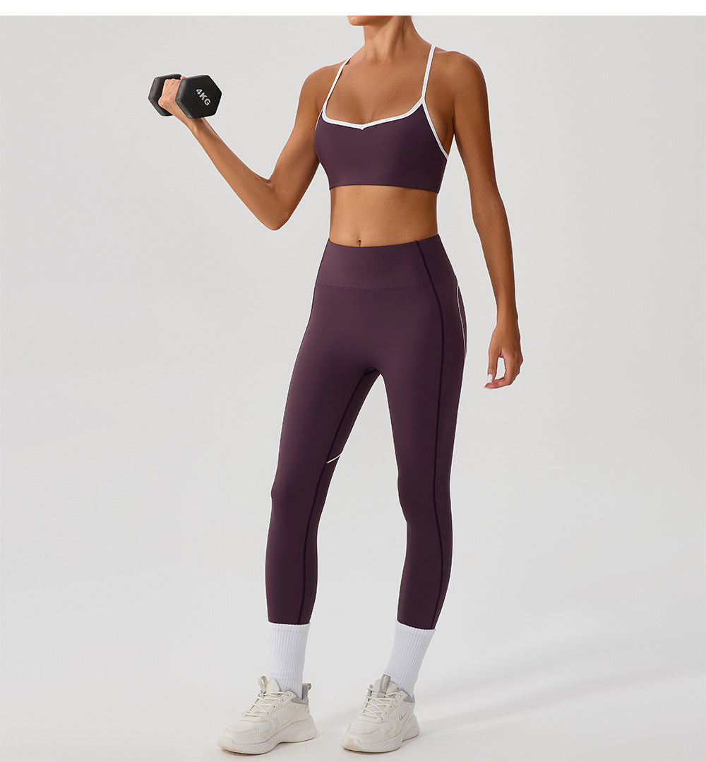 Cross Adjustable Shoulder Strap Yoga Bra Outer Wear with Chest Pad Workout Exercise Underwear Contrast Color Yoga Clothes - Iyanka