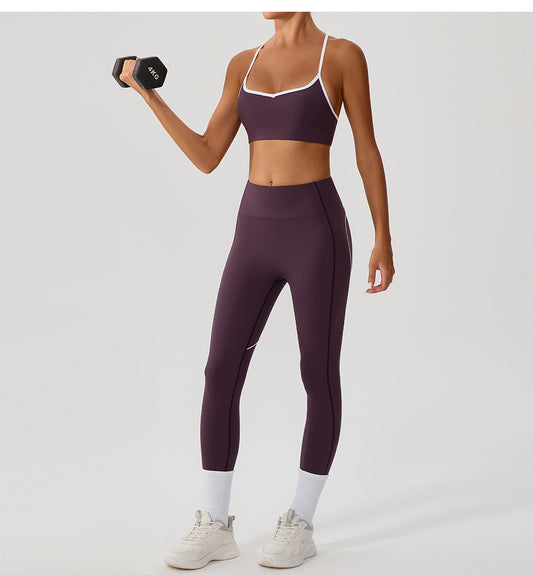 Cross Adjustable Shoulder Strap Yoga Bra Outer Wear with Chest Pad Workout Exercise Underwear Contrast Color Yoga Clothes - Iyanka
