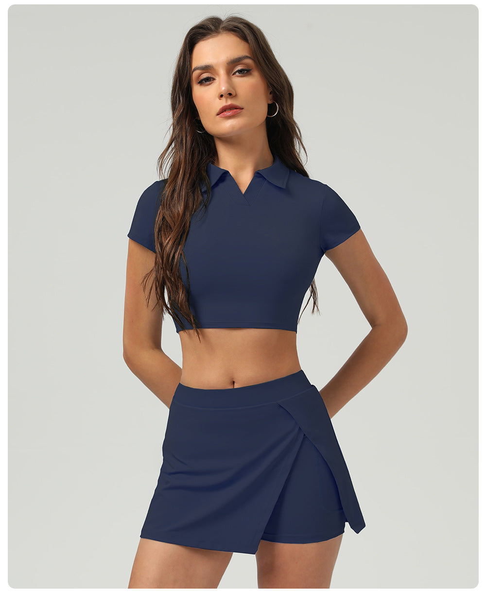 Summer Tennis Skirt Ice Feeling Sun Protection Sports Short Sleeve Top Loose Running Anti Emptied Pantskirt Two Piece Sets - Iyanka