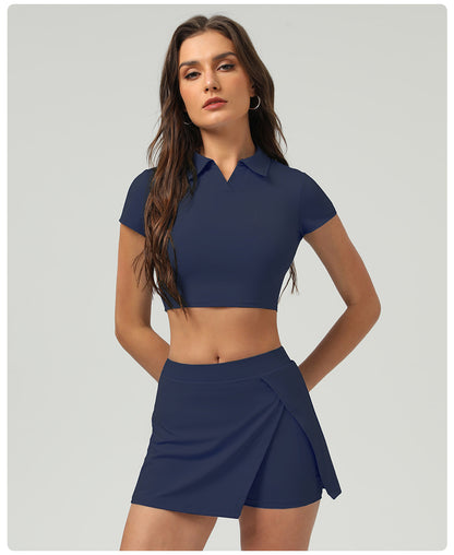 Summer Tennis Skirt Ice Feeling Sun Protection Sports Short Sleeve Top Loose Running Anti Emptied Pantskirt Two Piece Sets - Iyanka