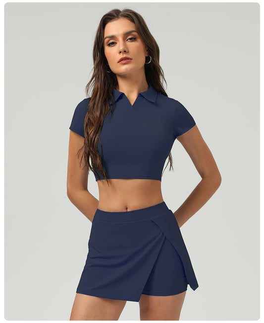 Summer Tennis Skirt Ice Feeling Sun Protection Sports Short Sleeve Top Loose Running Anti Emptied Pantskirt Two Piece Sets - Iyanka