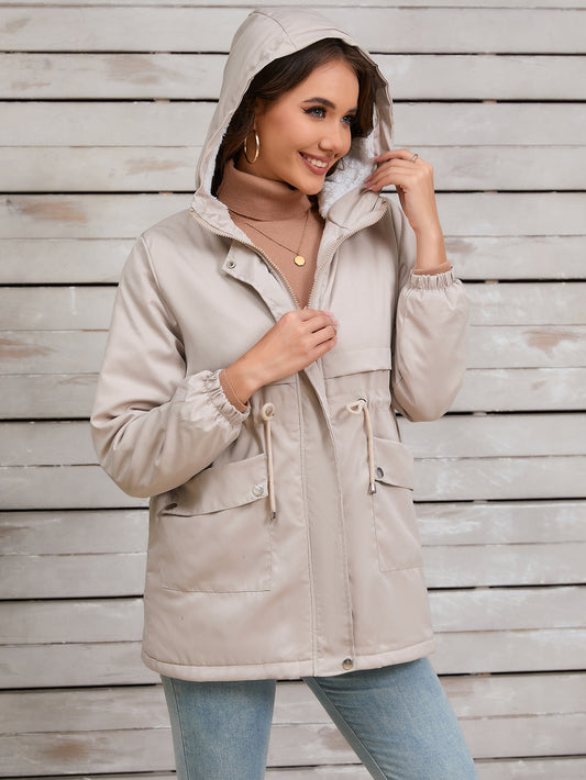 Women Explosive Fur Liner Hooded Zipper Coat Autumn Winter Warm Thickening Shell Jacket - Iyanka