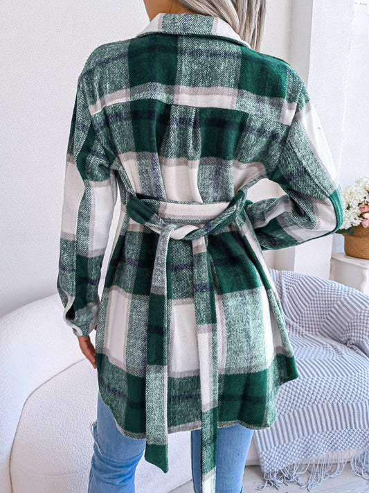 Autumn Winter Casual Long Sleeve Tied Thick Woolen Coat Women Clothing - Iyanka