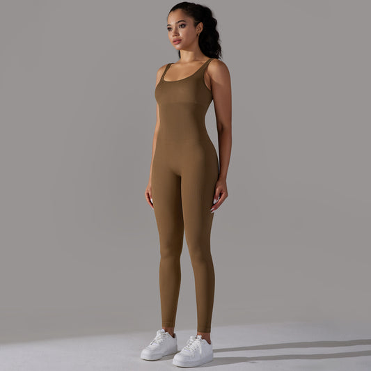Spring Internet Seamless Thread Yoga Jumpsuit Dance Cinched Waist Slim Fit Sports Stretch Tight Jumpsuit - Iyanka