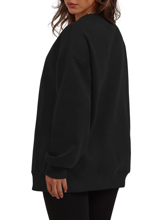 Autumn Winter Women round Neck Long Sleeved Sweatshirt Pullover Fleece Sweater - Iyanka