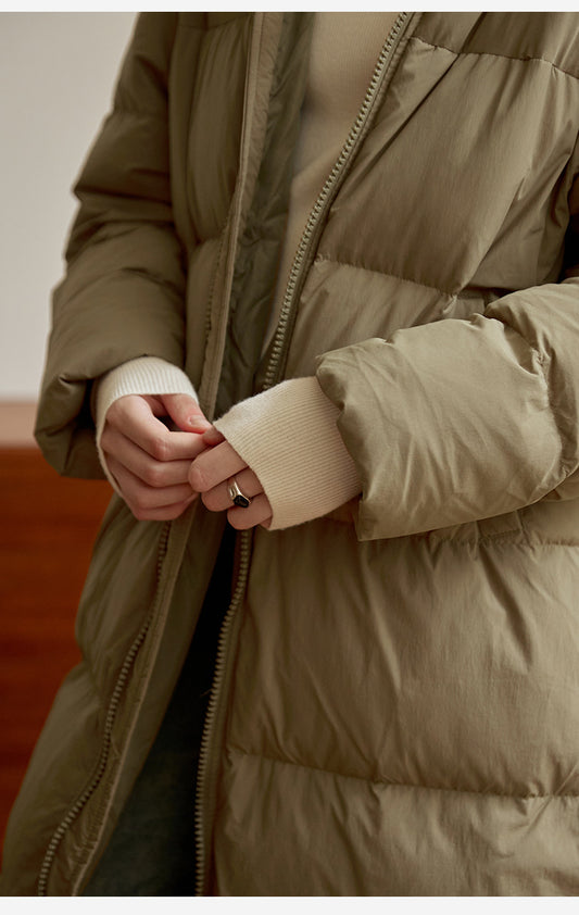 Zipper Snap on Half Turtleneck down Jacket Women Winter Warm Long Windproof Coat Three Dimensional Pocket Bread Coat - Iyanka