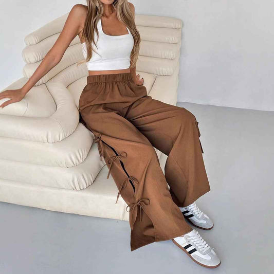 Autumn Winter Casual Bow Tie Contrast Drawstring Pants