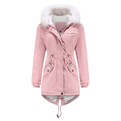 Parka Women Plus Size Mid-Length Fleece Lined Coat Women Warm with Fur Collar Loose Winter Coat Plus Size - Iyanka