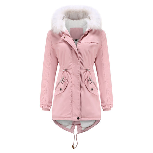 Parka Women Plus Size Mid-Length Fleece Lined Coat Women Warm with Fur Collar Loose Winter Coat Plus Size - Iyanka