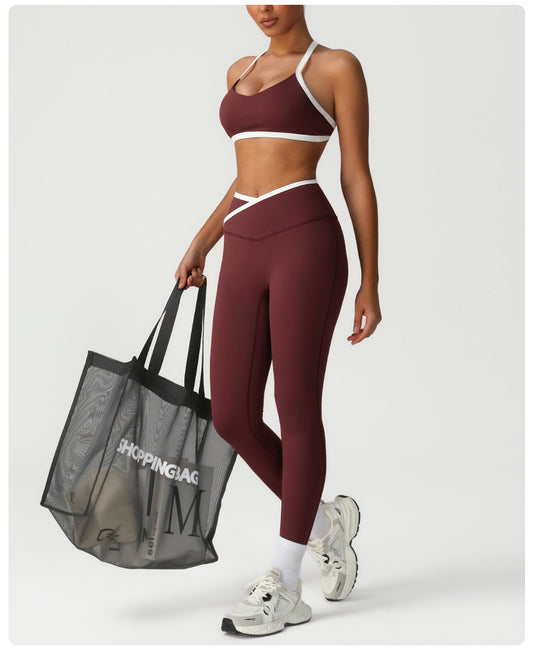 Peach Hip High Waist Tight Yoga Pants Women Gather Shockproof Bra Running Sports Set Workout Clothes - Iyanka