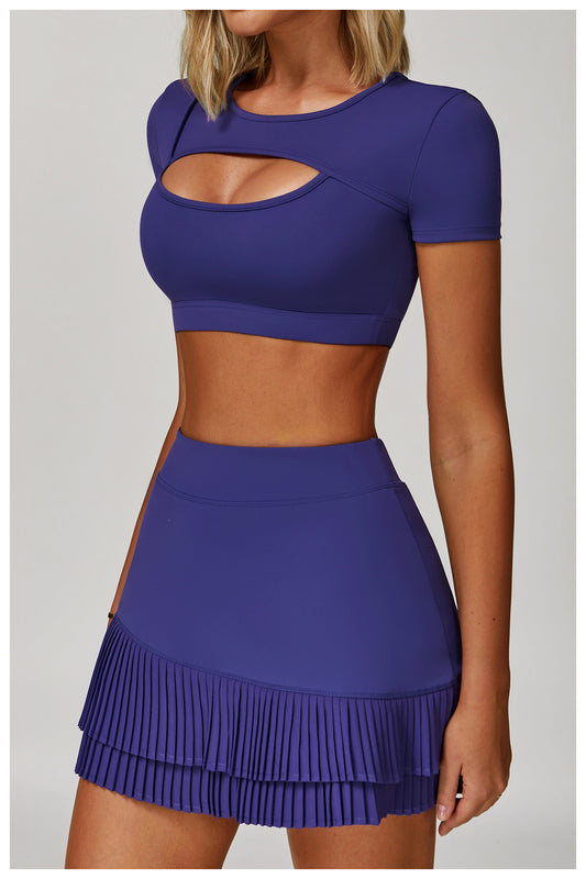 Summer Yoga Short Sleeve Hollow Out Cutout out Tight Shockproof Nude Feel Sports T shirt Running Fitness Sports Top - Iyanka