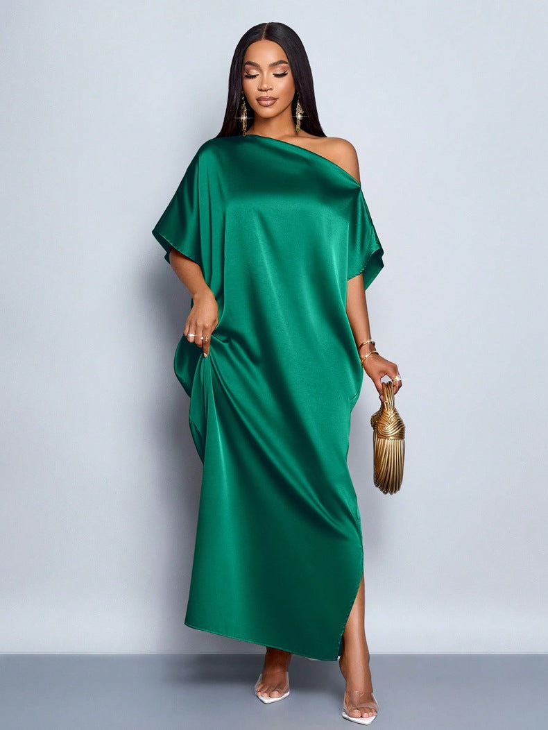 Women Clothing Early Autumn Satin Dress Yellow Satin Maxi Dress - Iyanka