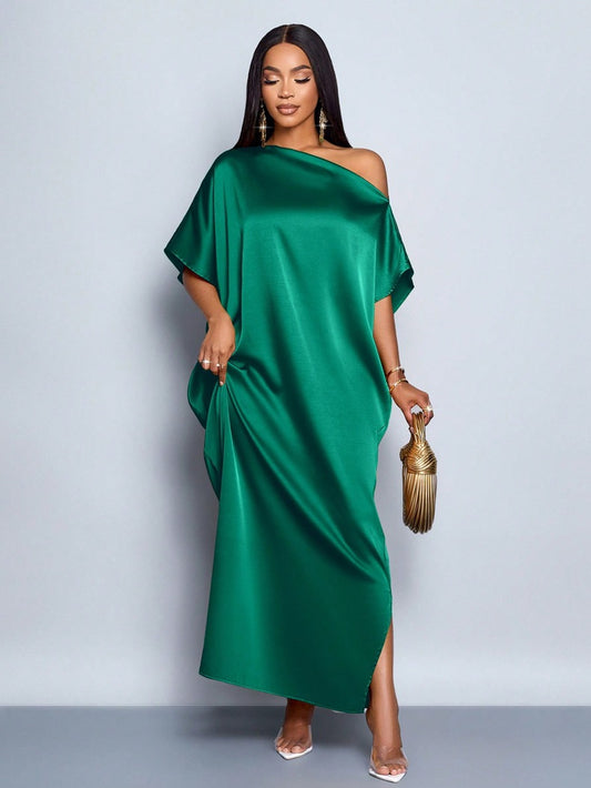 Women Clothing Early Autumn Satin Dress Yellow Satin Maxi Dress - Iyanka