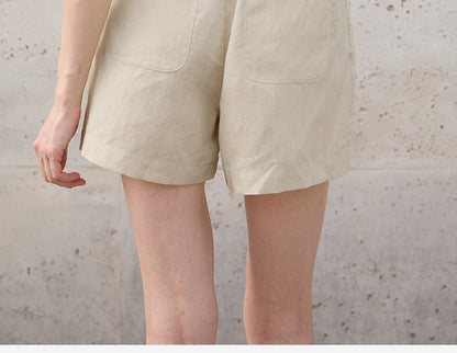 Summer Tencel Linen Shorts Women Slimming High Waist Pants Linen Elastic Waist Solid Color Casual Pants - Iyanka