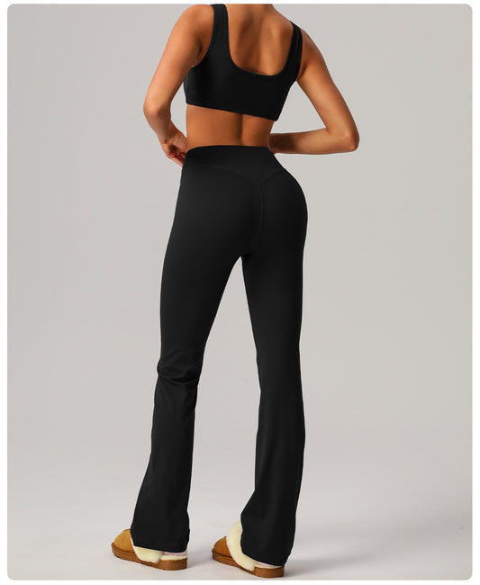 Yoga Wide Leg Pants High Waist Belly Contracting Fitness Trousers Women Skinny Hip Raise Bell Bottom Pants Sports Casual Pants - Iyanka