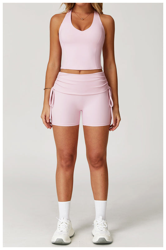 Waist Turning Nude Feel Tight Yoga Shorts Drawstring Outerwear Casual Pants Pilates Sports Shorts for Women - Iyanka