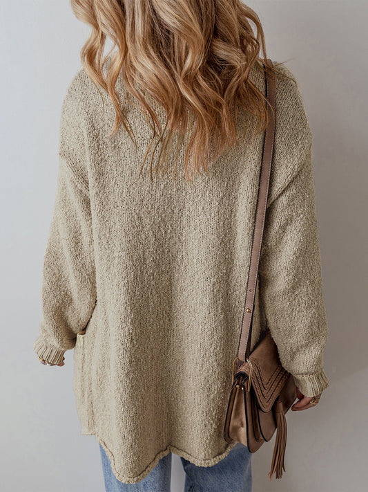 Fall Winter Lazy Wind Drop Shoulder Knitted Cardigan Women Casual Mid Length Cardigan Sweater Women - Iyanka