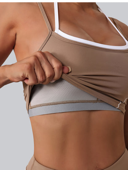 High Top Sports Set Women Contrast Color Backless Tight Nude Feel Yoga Running Fitness Yoga Wear - Iyanka