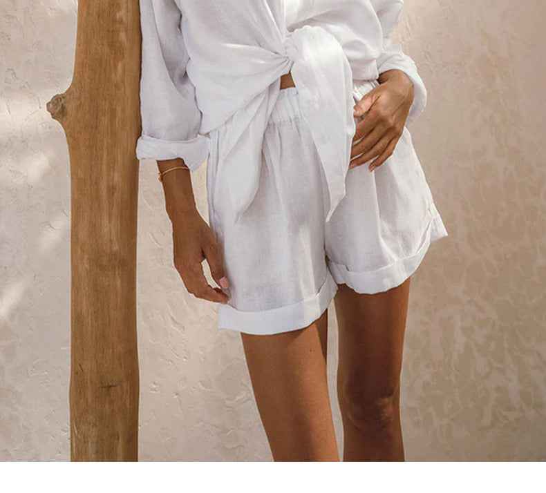 Pure Linen Elastic Waist Shorts Summer Draping Comfort Casual Shorts Breathable Sweat Free Pants