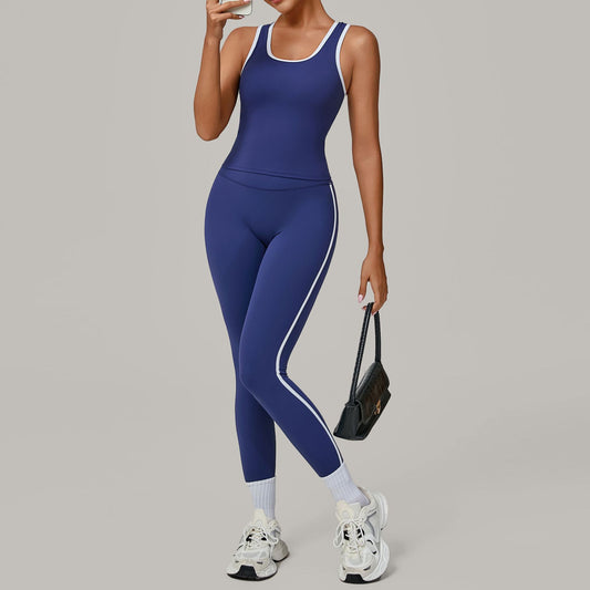 Sports Color Contrast Patchwork Tight Nude Feel Yoga Two Piece Sets Running Fitness Yoga Wear - Iyanka