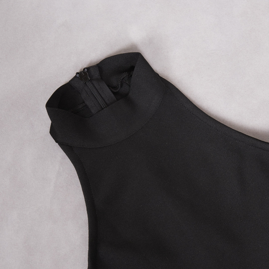 Ruffled Black Mesh Asymmetric Dress Long Party Sexy Cocktail Bandage Dress for Women - Iyanka